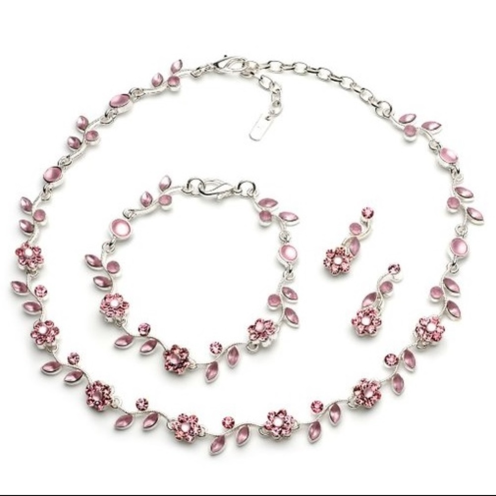 Pink Bridesmaid Jewelry Flower & Vine Necklace Set